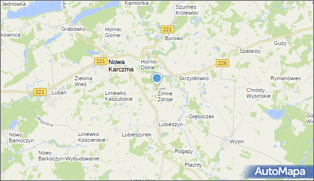 mapa Zimne Zdroje, Zimne Zdroje gmina Nowa Karczma na mapie Targeo